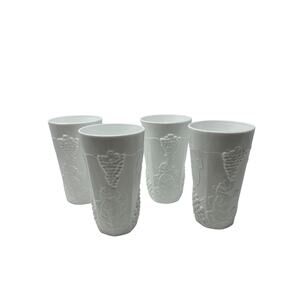 Indiana Colony Harvest Grape Milk Glass Tumblers Cups 5.75”  Vtg Set 4 Glasses